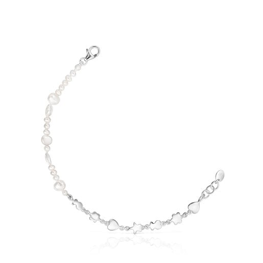 Silver and cultured pearls Mini Icons Bracelet with charms | 