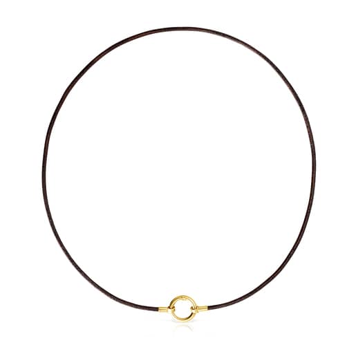 Tous Necklace Hold Gold brown Leather and