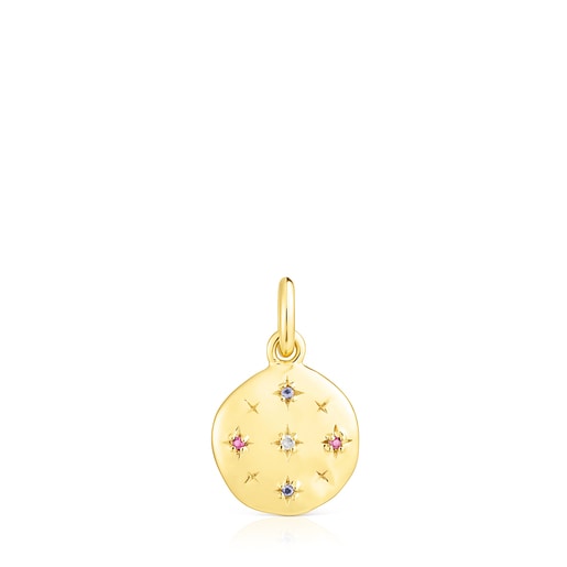 Small silver vermeil Magic Nature disc Pendant with gemstones | 