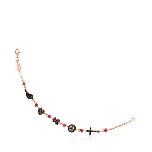 Tous Bolsas Rose Vermeil Silver Motif Bracelet with Spinel, Ruby and Onyx