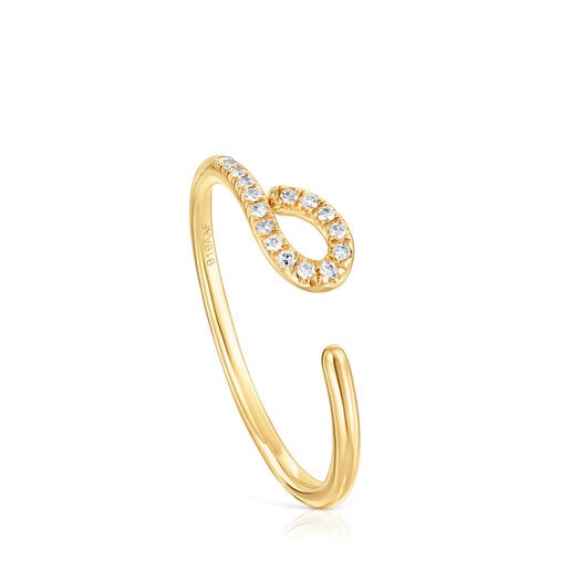 Tous Gold ring Bent Open 0.06ct diamonds with