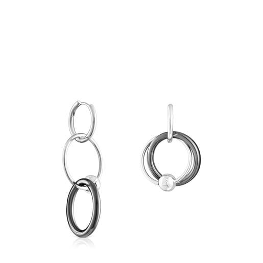 Silver and dark silver Plump Double hoop earrings | 