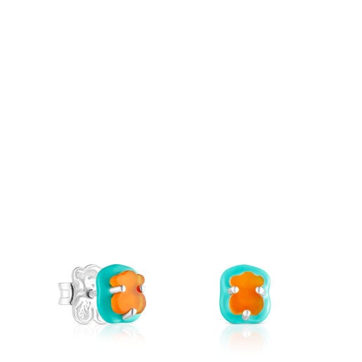 Tous Perfume Silver TOUS enamel Earrings Vibrant Colors carnelian with and