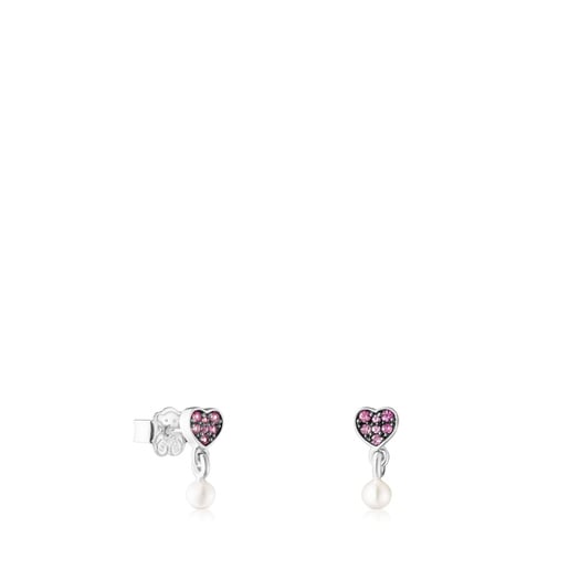 Tous Perfume Silver TOUS with pearl New Earrings and heart sapphire Motif
