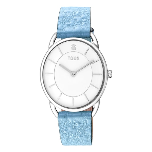 Steel Dai XL Analogue watch with blue leather Kaos strap | 