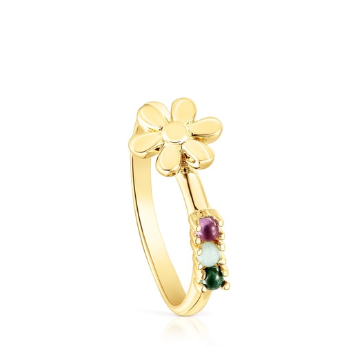 Anillos Tous Silver Vermeil Fragile flower with Nature Gemstones Ring