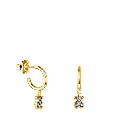 Tous Perfume Short Nocturne bear Earrings with Vermeil in Diamonds Silver