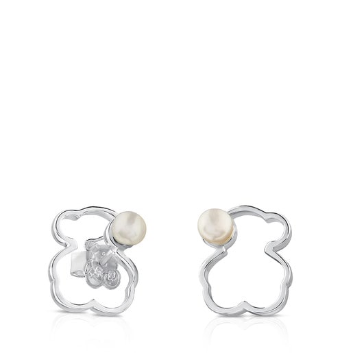 Tous Silueta with 1,4cm. Silver Pearl Earrings TOUS