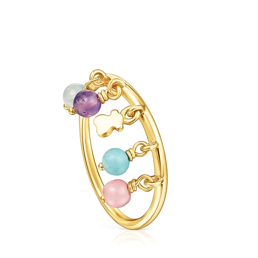 Silver Vermeil TOUS Cool Joy Ring with multicolor Gemstones | 