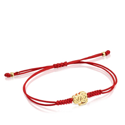 Tous Bolsas Chinese Horoscope Snake Bracelet in Red Gold and Cord
