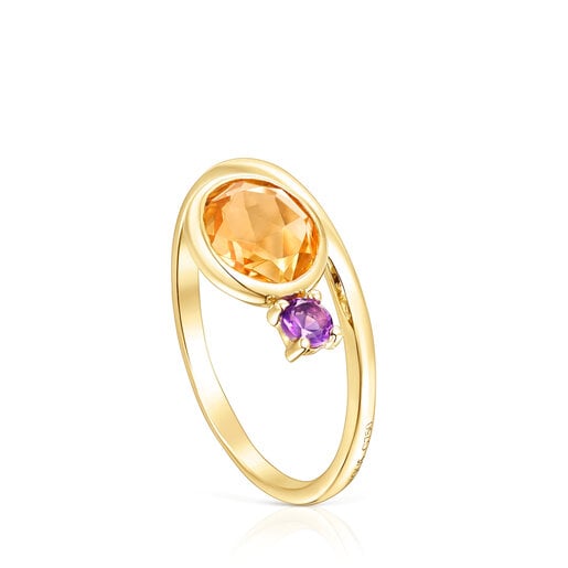 Gold Virtual Garden Ring with citrine and amethyst | 