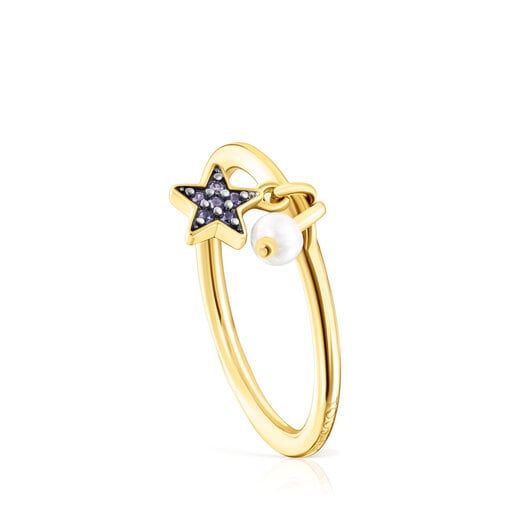 Tous Ring New vermeil Silver TOUS star with sapphire Motif