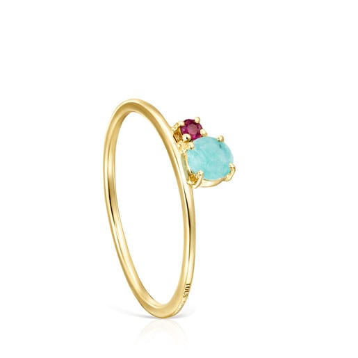 TOUS Mini Ivette Ring in Gold with Amazonite and Ruby | 