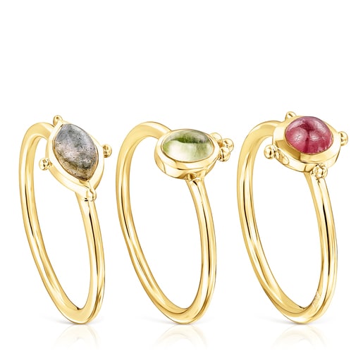 Anillos Tous Pack of silver vermeil Magic Nature Rings with gemstones