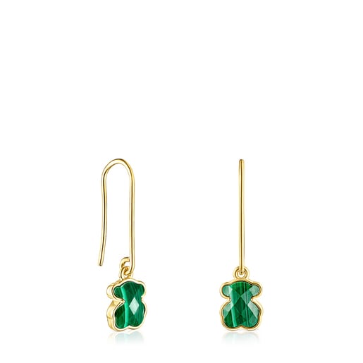Tous Perfume Long Silver Earrings Malachite Color Vermeil and Icon