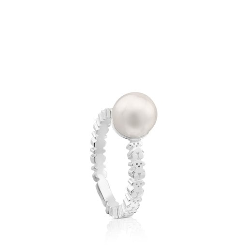 Tous Pearl Straight Ring with Silver