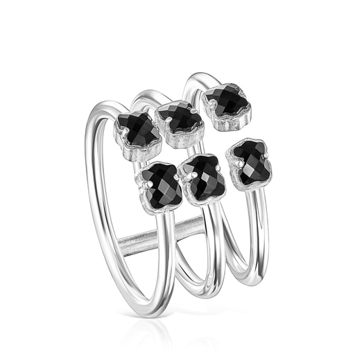 Tous Ring Mini in triple Silver Onix with Onyx