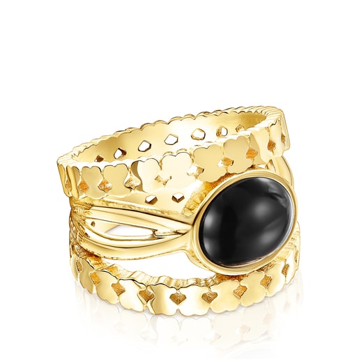 Anillos Tous Silver Vermeil Straight Ring Onyx with