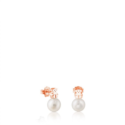 Tous Perfume Rose Vermeil Hiper Earrings with Silver Pearl Micro