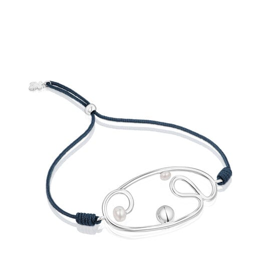 Tous Bolsas Nylon Tsuri Bracelet with silver motif and cultured pearls