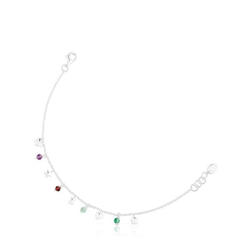 Tous with gemstones Silver Bracelet Bold Motif motifs and