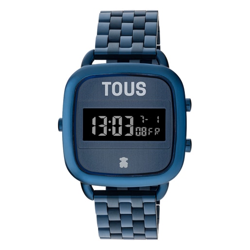 D-Logo Digital watch with blue IP steel strap | 
