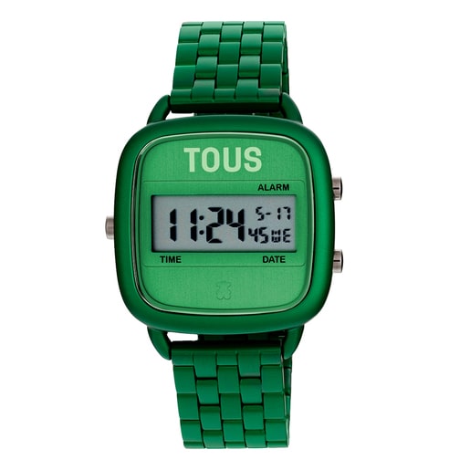 Tous Digital watch with strap green steel D-Logo