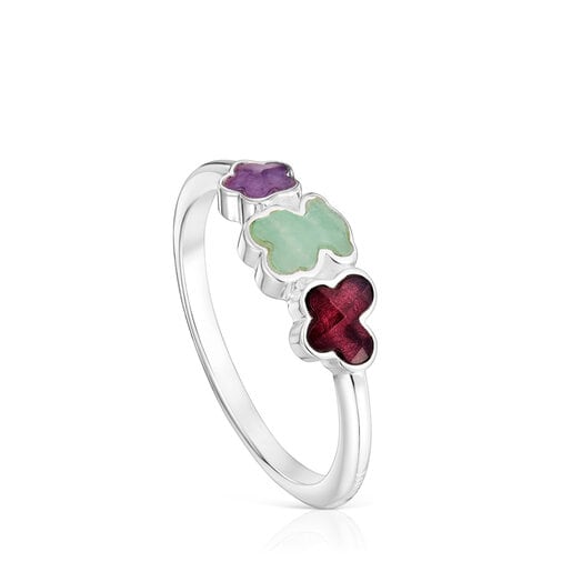 Tous Bold and Motif Silver Ring motifs with gemstones