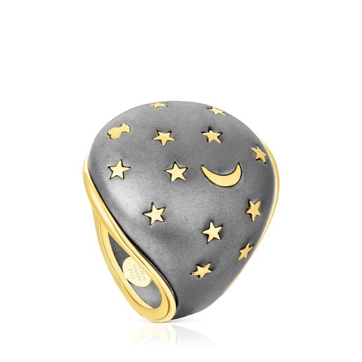 Silver vermeil and dark silver Twiling Domed ring | 
