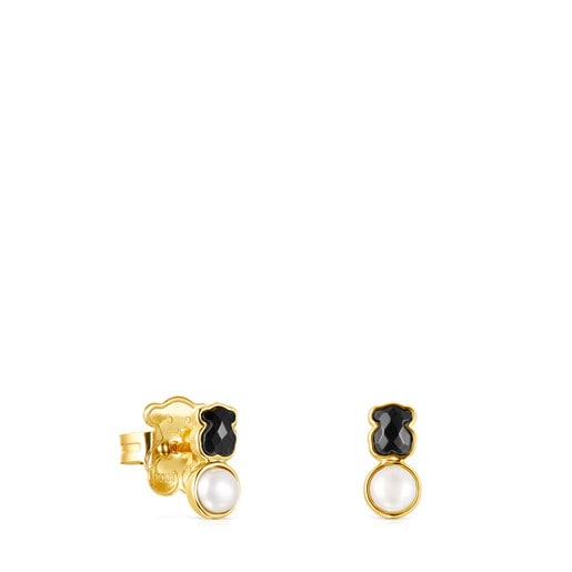 Tous Perfume Glory Earrings in Onyx and Silver Pearl with Vermeil