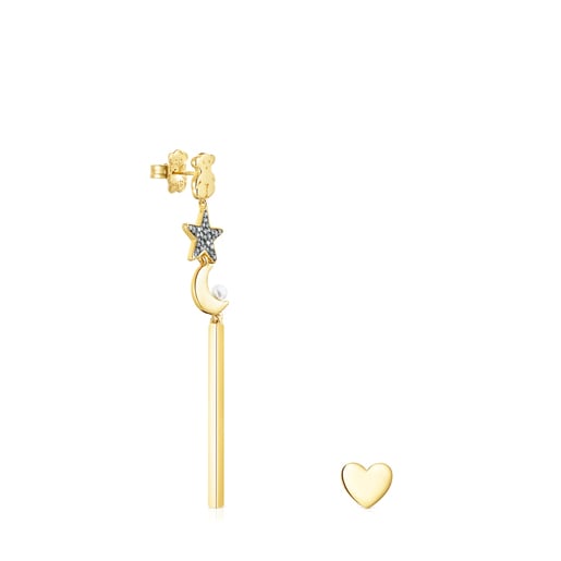 Tous Perfume Long Nocturne Earrings in Silver Vermeil with Diamonds and Pearl