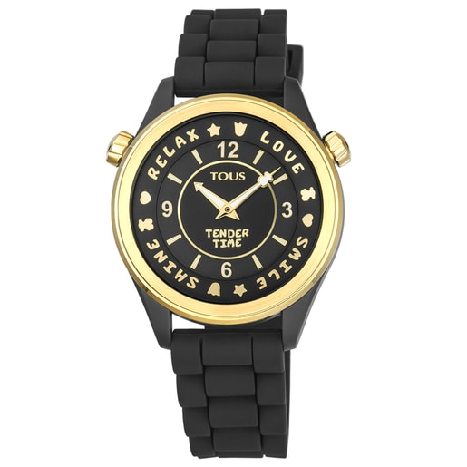 Tous Tender strap Watch Time silicone with Stainless black steel