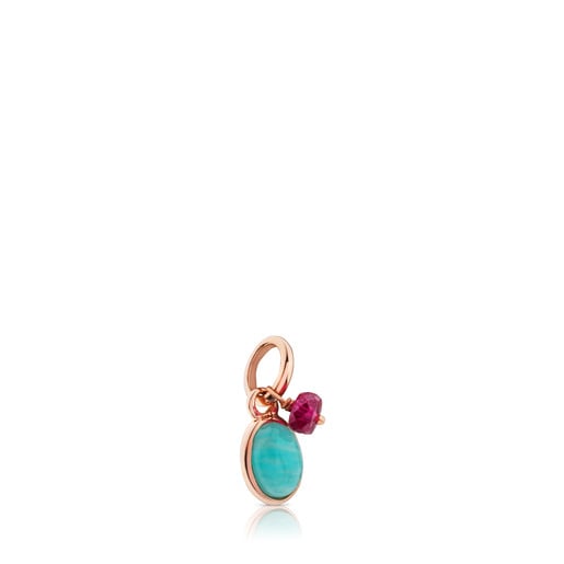 Tous Pulseras Rose Vermeil Tiny and Ruby Amazonite Pendant with Silver