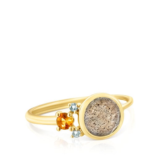 Anillos Tous Gold Virtual Garden Ring with labradorite, and topaz sapphire