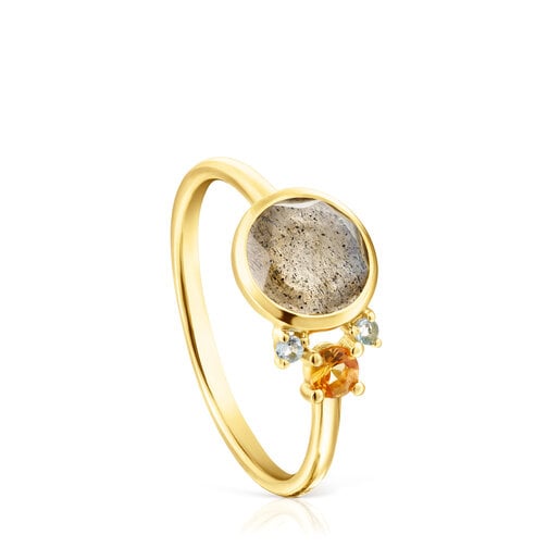 Gold Virtual Garden Ring with labradorite, sapphire and topaz