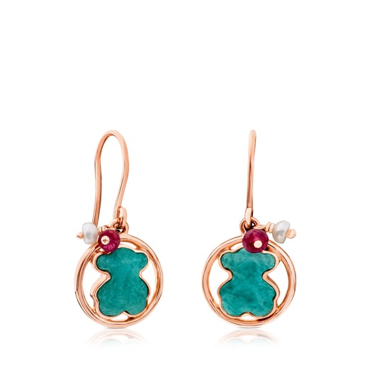 Tous Earrings Camille Amazonite Vermeil Rose with Silver