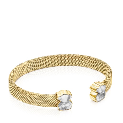 Gold-colored IP Steel Mesh Color Bracelet with Howlite | 