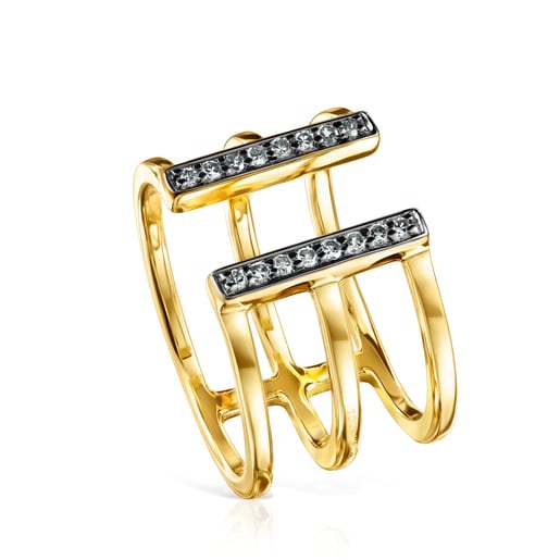 Nocturne triple Ring in Silver Vermeil with Diamonds | 