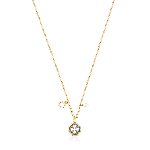 Silver Vermeil TOUS Good Vibes clover Necklace with Gemstones | 