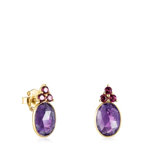 Gold Luz Earrings with Amethyst and Rhodolite | 