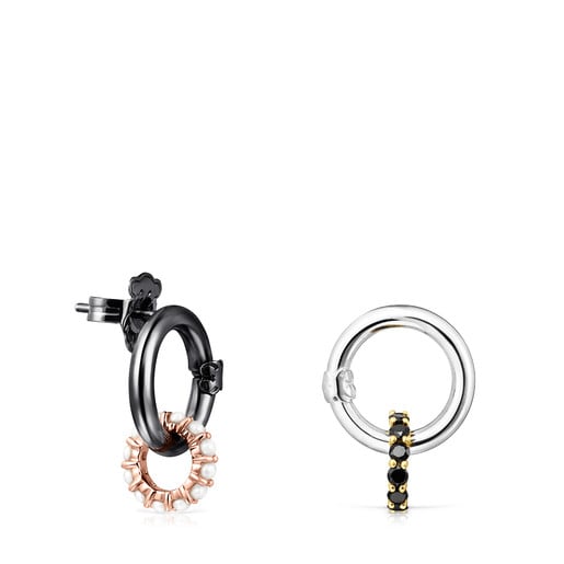 Tous earrings with Large and Dark rings Hold Silver