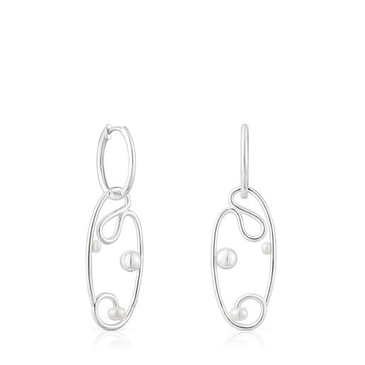 Silver Tsuri Hoop earrings with cultured pearls | 