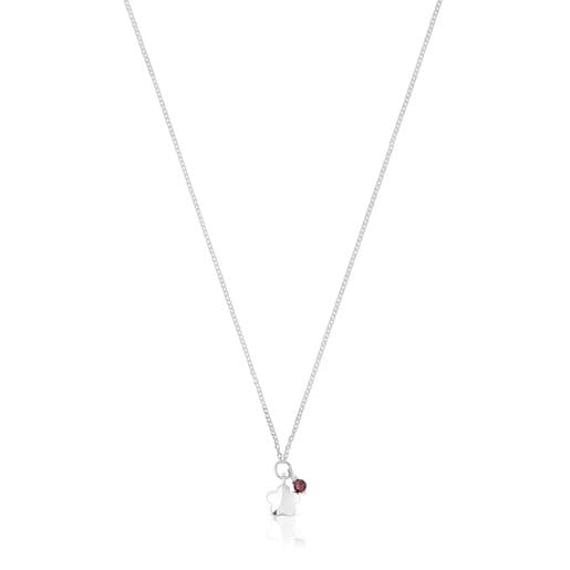 Tous with Bold Silver Motif flower rhodolite Necklace a