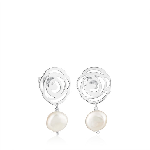 Silver TOUS Rosa d'Abril Earrings with pearls | 