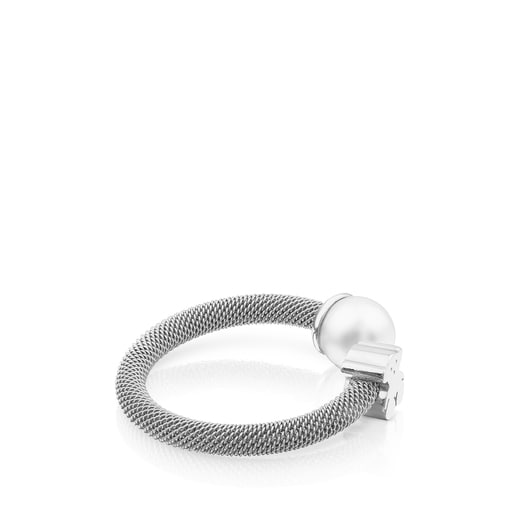 Anillos Tous Silver TOUS Mesh Ring with pearl