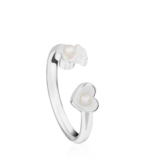 Silver TOUS Super Power Ring with Pearls Bear and Heart motifs | 
