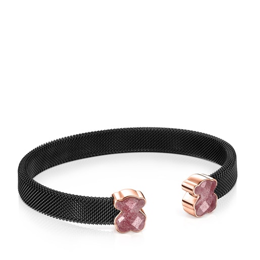 Tous Bolsas Black IP Bracelet Mesh with Color Steel Rhodonite