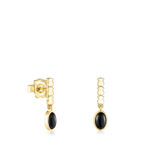 Tous Silver Earrings Straight with Vermeil Onyx