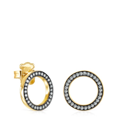 Nocturne disc Earrings in Silver Vermeil with Diamonds