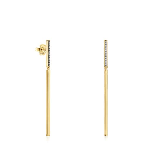 Tous Long bar in Nocturne with Diamonds Earrings Silver Vermeil